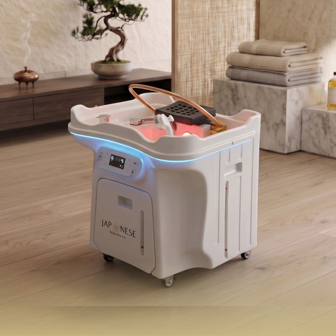 11 Japanese Head Spa Off White Portable Unit with Built in Mobile Waste Tank and Fresh Water Tank - Non-Plumbed