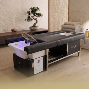 22 Japanese Head Spa Black Full Bed with Foot Spa Plumbed - with Electric Back Rest (inc. Steamer, Steamer Hood & 2 x Water Heater)