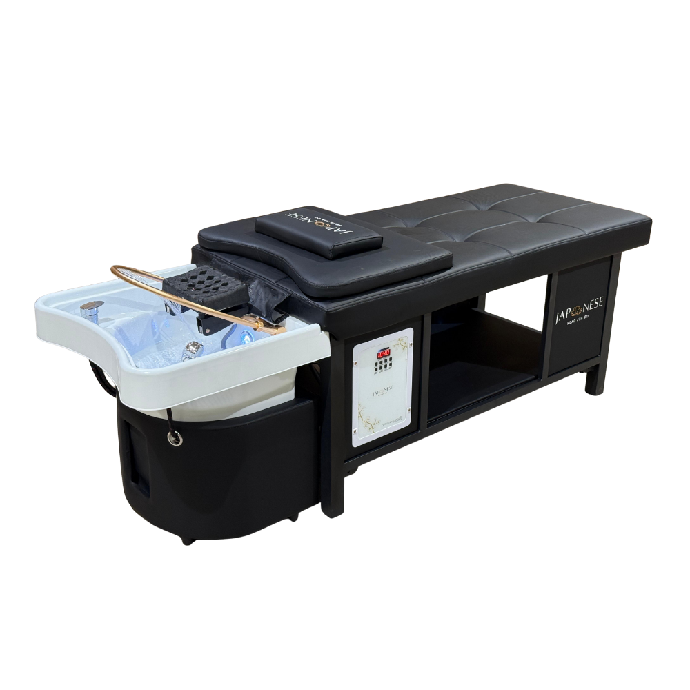 Japanese Head Spa Black Full Bed Black Frame Hybrid Unit Plumbed (inc. Steamer, Steamer Hood & Water Heater)