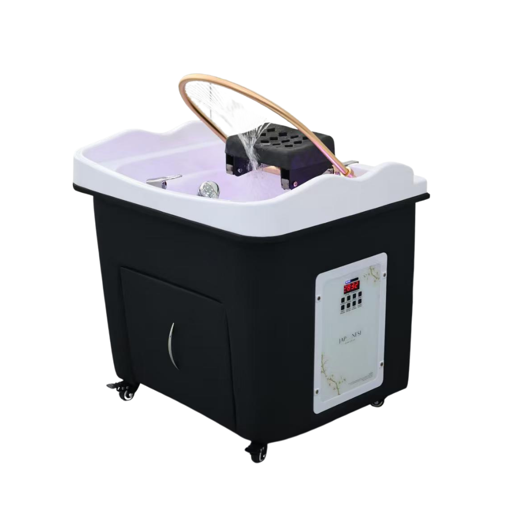 Japanese Head Spa Black Rectangle Hybrid Unit Plumbed (inc. Steamer, Steamer Hood & Water Heater)