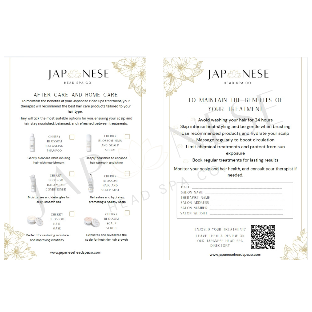 Japanese Head Spa Aftercare Leaflet 25 pks