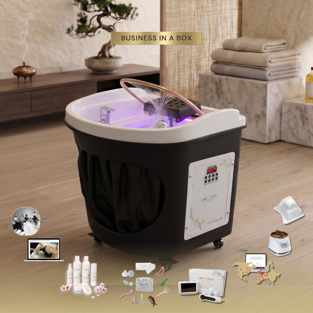 9 BUSINESS IN A BOX: Black Circle Plumbed Japanese Head Spa Unit Package