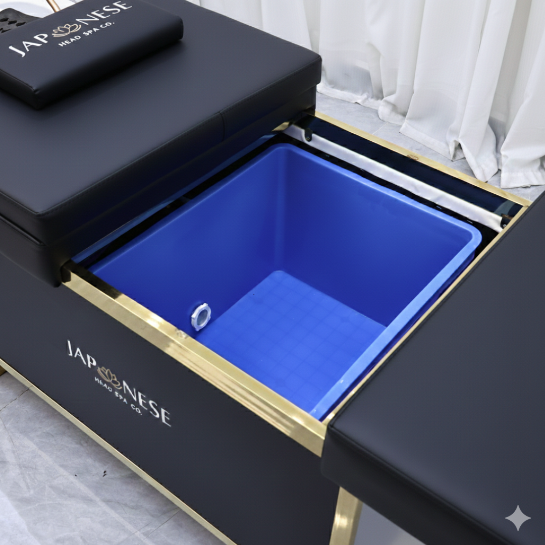 Japanese Head Spa Black Full Bed Unit with Gold Frame- Non-Plumbed