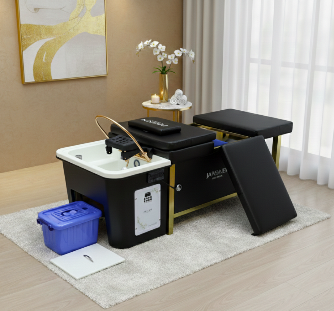 Japanese Head Spa Black Full Bed Unit with Gold Frame- Non-Plumbed