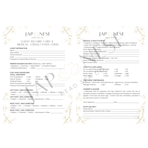 japanese Foot Spa Client Consultation Form japanese foot spa