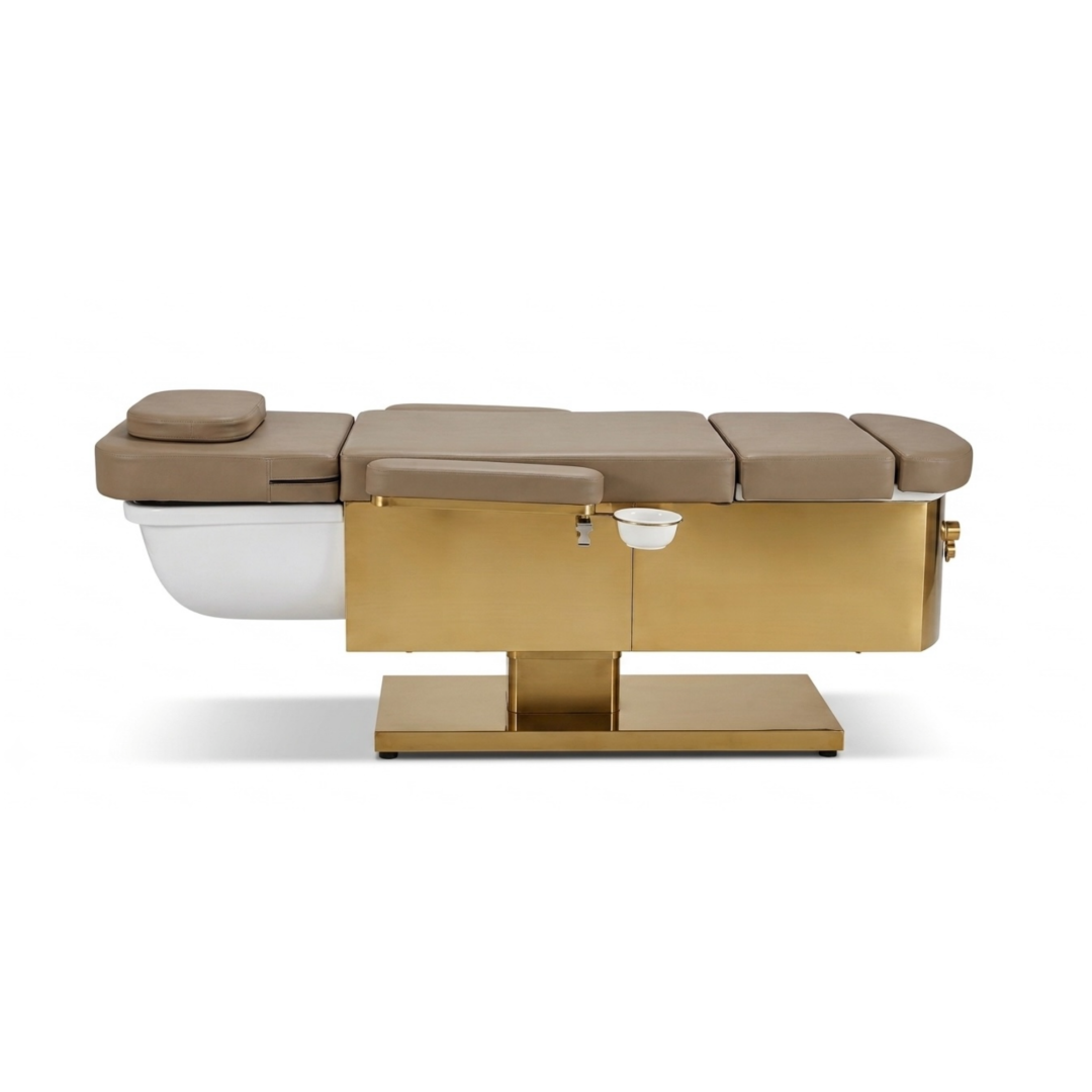 Img 1 INTRODUCTORY OFFER - Japanese Head Spa Fawn Full Bed with Foot Spa - **HEIGHT ADJUSTABLE** with Electric Back & Foot Rest (Plumbed) (inc. Steamer, Steamer Hood & 2 x Water Heater)