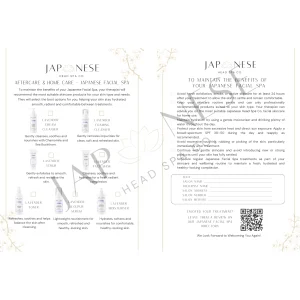 Japanese Facial Spa Aftercare Leaflet